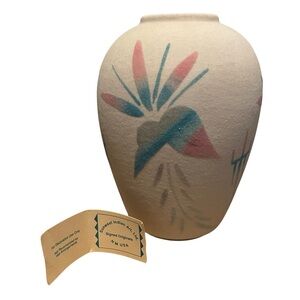 Southwest Clay & Sand Art Vase - Cream, Blue, Pink - 9” - Neutrals